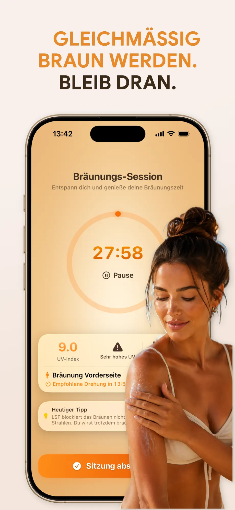 SuperBräune geführter Session-Timer mit vorgeschlagenem Wende-Countdown