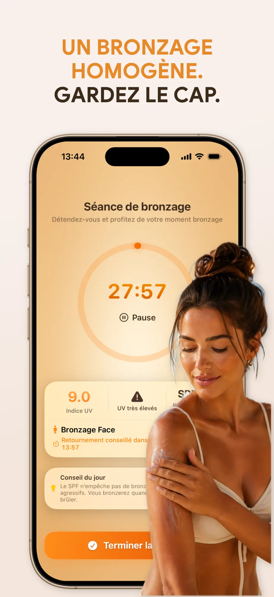 Minuteur de séance SuperBronze avec compte à rebours avant retournement