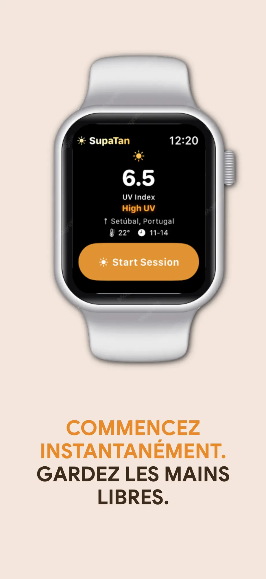 SuperBronze sur Apple Watch avec indice UV en direct